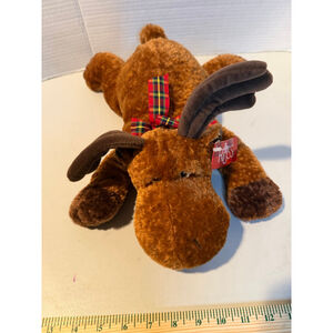 Russ Brown Moose Stuffed Animal One Size with Red Plaid Bow
